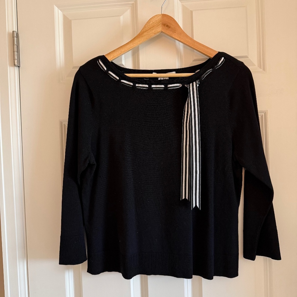 Black Silk Sweater with Ribbon Tie